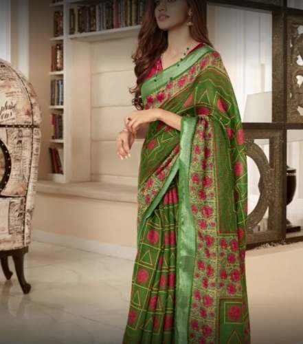Fancy Green Printed Saree For Ladies