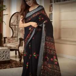 New Black Printed Saree For Ladies