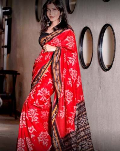 New Handloom Red Ikkat Cotton Saree For Women by Swadeshi Boutique