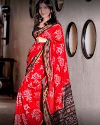 New Handloom Red Ikkat Cotton Saree For Women