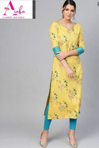 New Arrival Yellow Printed Kurti For Ladies by Arafa Fashion Boutique