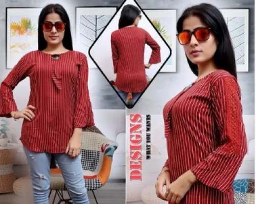 Casual Wear Stripe Design Rayon Top 