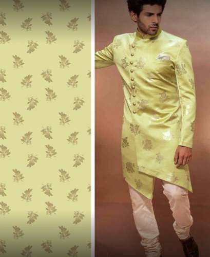 Yellow Foil Leaf Printed Fabric
