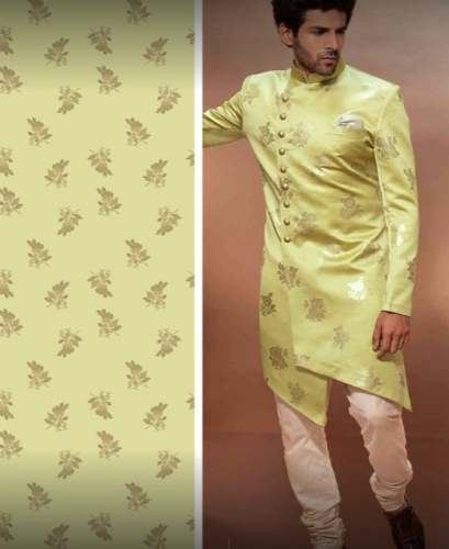 Yellow Foil Leaf Printed Fabric by Mahalaxmi Textile Mills