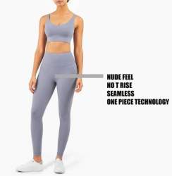Nylon Sports Padded Bra and Leggings Set for Ladies