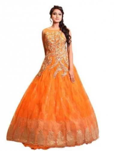 Ladies Orange Party Wear Gown by Shakthi Silk Route