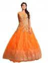Ladies Orange Party Wear Gown