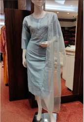 Chanderi Silk Kurti With Organza Dupatta