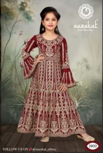 Kids Anarkali Embroidered Gown by Nazakat