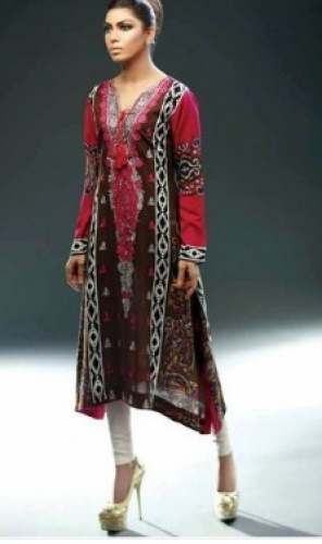 Red and Black Pakistani Style Kurti  by Sadaf Collection