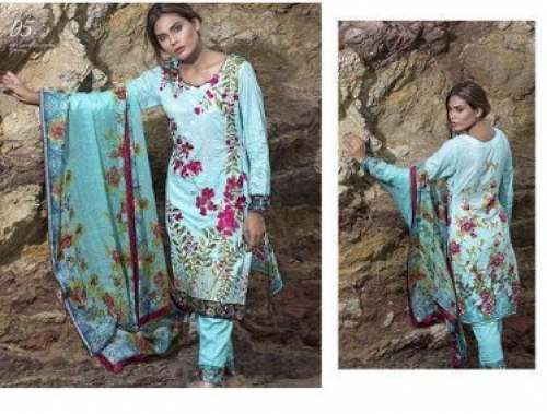 Semi Stitched Sky Blue Pakistani Suit 