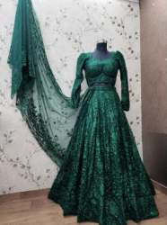 Stylish Dark Green Net Lehenga Choli