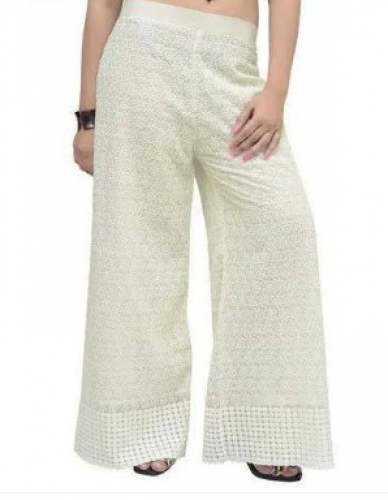 Off White Chikan Palazzo Pant  by K J Garments