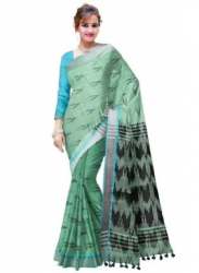 New Collection Green Khadi Cotton Saree For Ladies