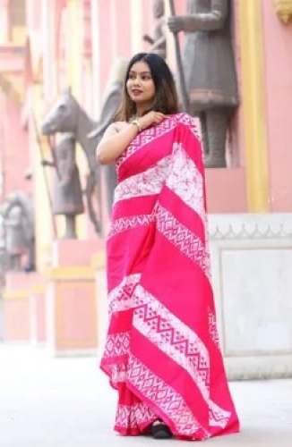 New Printed Pink Saree For Ladies by RR Fabrics