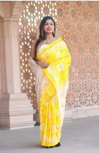 New Yellow Printed Saree For Ladies by RR Fabrics