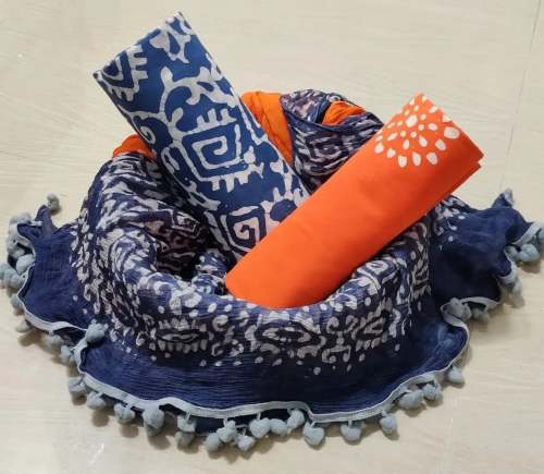 Indigo Blue Cotton Mulmul Dress Material  by Sannu Hast Kala printers