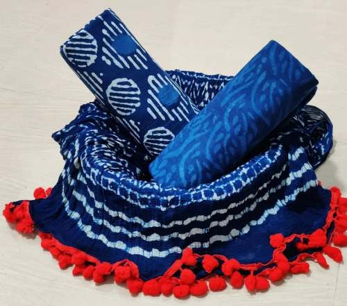 Trendy Cotton Dress Material With Chiffon Dupata by Sannu Hast Kala printers