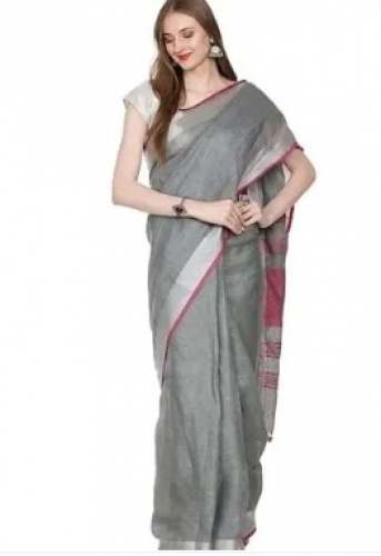 New Collection Grey Linen Saree For Ladies by N A Handloom Fabrics