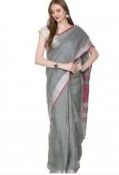 New Collection Grey Linen Saree For Ladies