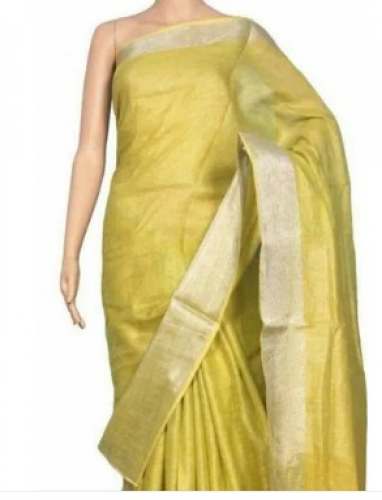 New Green Handloom Linen Saree For Ladies by N A Handloom Fabrics