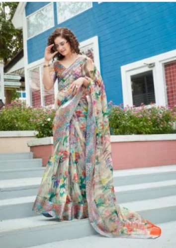 Ladies Digital printed Organza Saree
