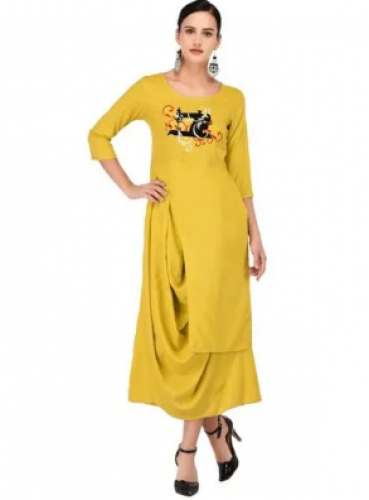 Ladies Yellow Fancy Rayon Kurti by Signature Kesavi