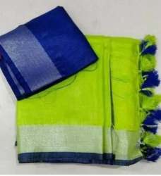 New Collection Green Linen Saree For Ladies