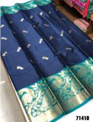 Party Wear Blue Border Spun Silk Saree
