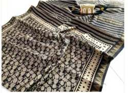 Black N Cream Maheshwari Silk Block Print Saree