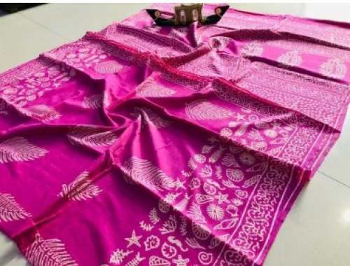 Block Printed Mulmul Cotton Saree  by Blocks Bagru