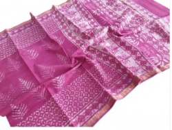 Pink Kota Doria Saree by Blocks Bagru 