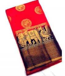 Elephant Border Red Kuppadam pattu Silk Saree 