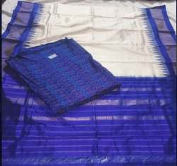 Blue Color Printed Ikkat Silk Unstitched Suit for Ladies 