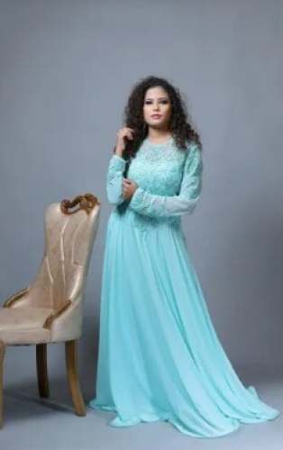 Full Sleeve Sky Blue Anarkali Gown  by Pagdandi