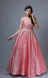 Semi Stitch Pink Party Wear Gown 
