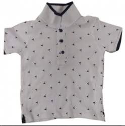 Grey Collar Polo Printed White T shirt For Kids by Sri Shanmugavadivel Tex