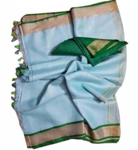 Casual Wear Linen Sky Blue Saree 