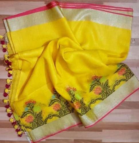 Designer Yellow Handloom Linen Jacquard Saree by Rizwan Sons Handloom