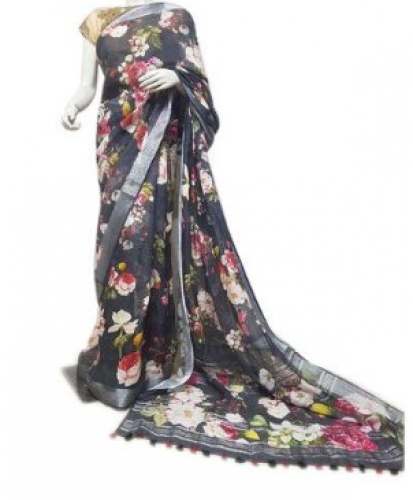 Digital Printed Linen Handloom Saree  by Rizwan Sons Handloom