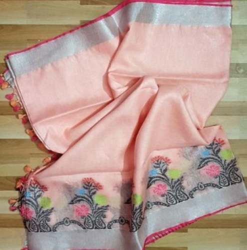 Peach Jacquard Linen Saree 