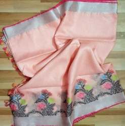 Peach Jacquard Linen Saree 