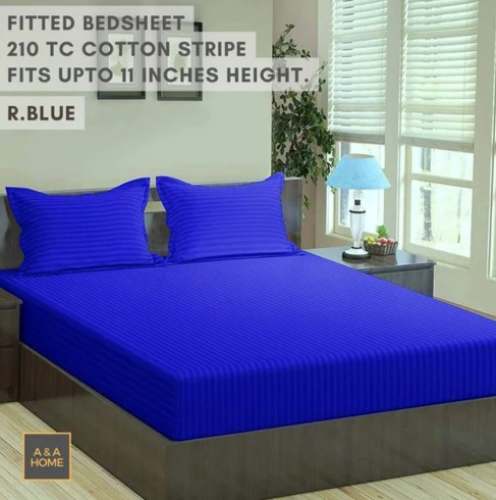 Blue Cotton Fitted Bed Sheet by Kalptaru Traders
