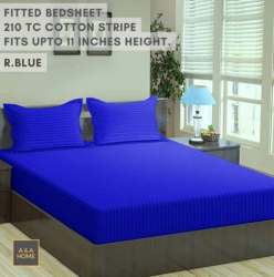 Blue Cotton Fitted Bed Sheet
