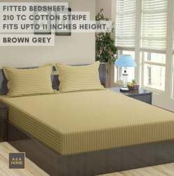 Brown Grey Cotton Fitted Bed Sheet