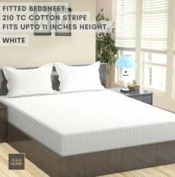 White And Grey Cotton Fitted Bed Sheet