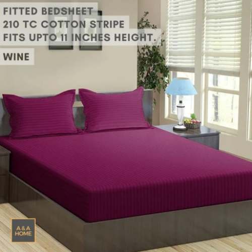 Wine Cotton Fitted Bed Sheet by Kalptaru Traders