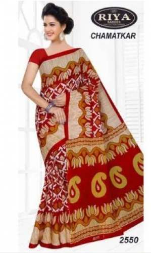 Red Cotton Printed Saree by Riya Handloom  by M s Riya Handloom