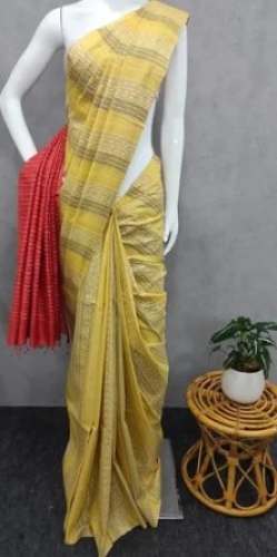 Yellow Fancy Patola Saree For Women by Belgoria Khadi Unnayan Samity