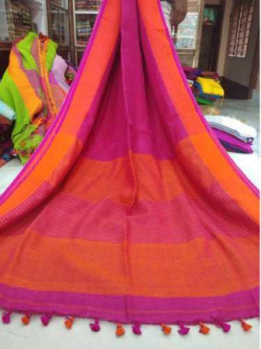 Ladies Plain Linen Saree by Maa Kali Textile